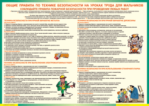 Таблица "Правила безопасности на уроках труда для мальчиков" (100х140 сантиметров, винил) - fgospostavki.ru - Грозный