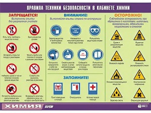 Таблица демонстрационная "Правила техники безопасности в кабинете химии" (винил 70х100) - fgospostavki.ru - Грозный