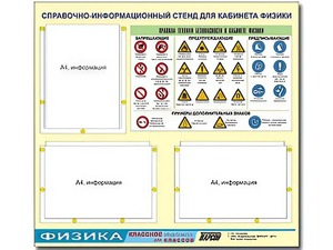 Стенд информационный "Правила техники безопасности в кабинете физики" (75*70, 3 кармана) - fgospostavki.ru - Грозный
